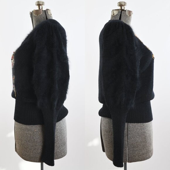 Vintage 1980s Large Black Sequin Leg of Mutton Sweater | by Sideeffects - Picture 5 of 9